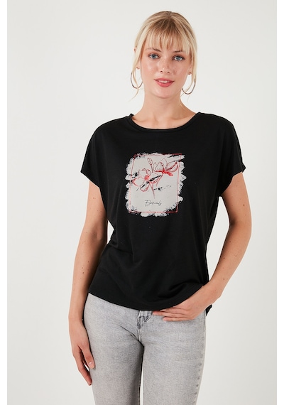 Lela Baskılı Bisiklet Yaka Regular Fit Bayan T Shirt 6671002 Siyah Lela Baskılı Bisiklet Yaka Regular Fit Bayan T Shirt 6671002 Siyah