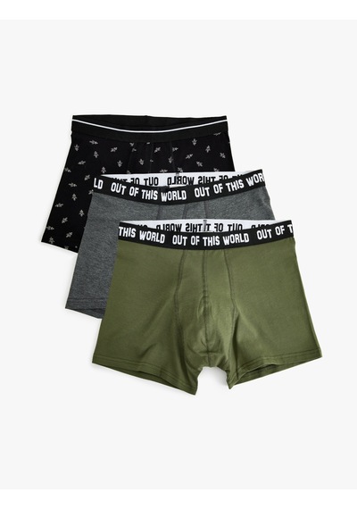 Koton 3'lü Boxer Seti Slogan Baskılı Çok Renkli Pamuklu Yeşil 5wlm90016mk Yeşil