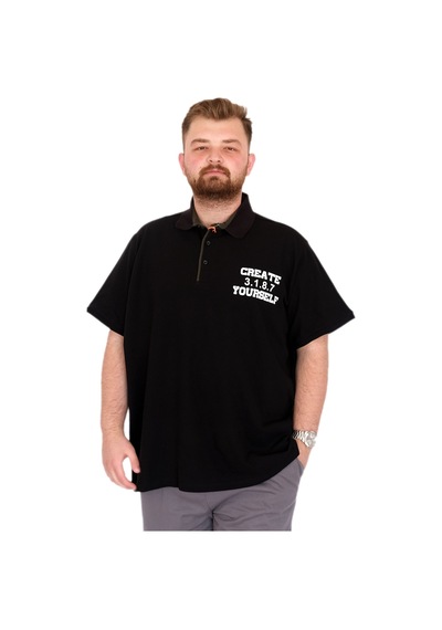 Mode Xl Büyük Beden Erkek T-shirt Polo Yaka Yourself U25310 Siyah Siyah