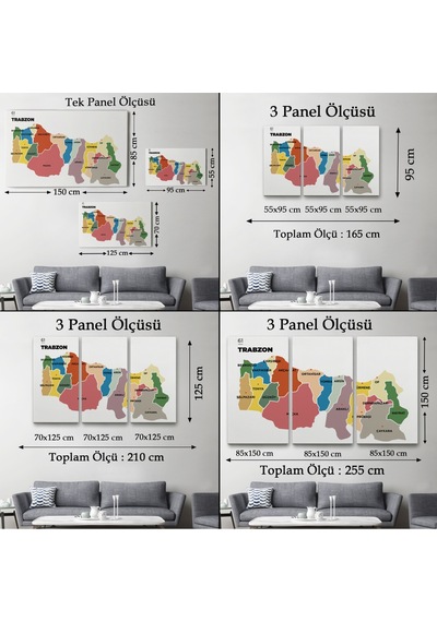 Trabzon İli Ve İlçeler Haritası Dekoratif Kanvas Tablo 1470 95 X 55