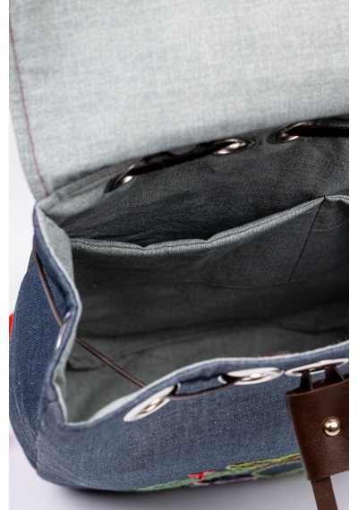 Fabric Craft Bag Sırt Çantası Kot Kumaş Nakışlı Astarlı 38x40 Cm Kot