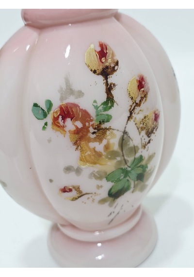 Çiçek Desenli El Yapımı Pembe Opalin Sürahi 35,5cm