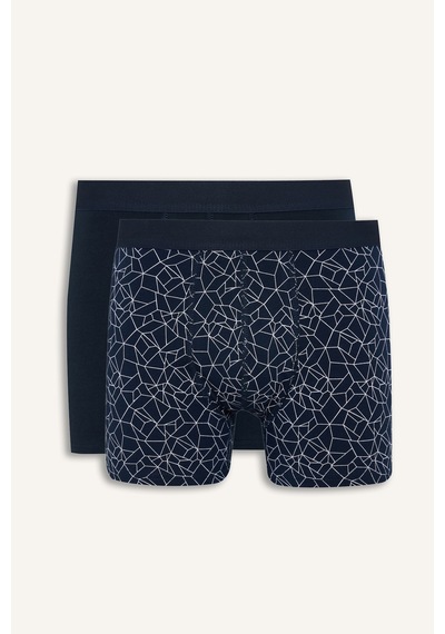 Defacto Regular Fit Geometrik Desenli Beli Lastikli 2li Boxer I4650ax26aunv135 Lacivert-nv135