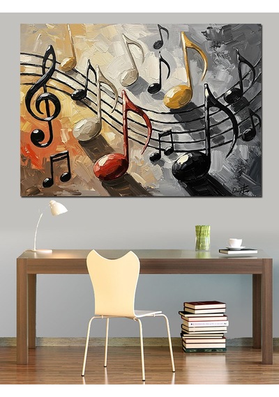 Renkli Notalar Modern Sanat Tablosu Dekoratif Kanvas - Mdf Ahşap Tablo