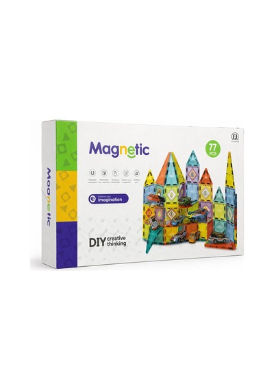Magnetic 77 Parça Manyetik Yapı Blokları Eğitici Zeka Oyunu Montessori Seti Mini Kare Parça 5.5 Cm
