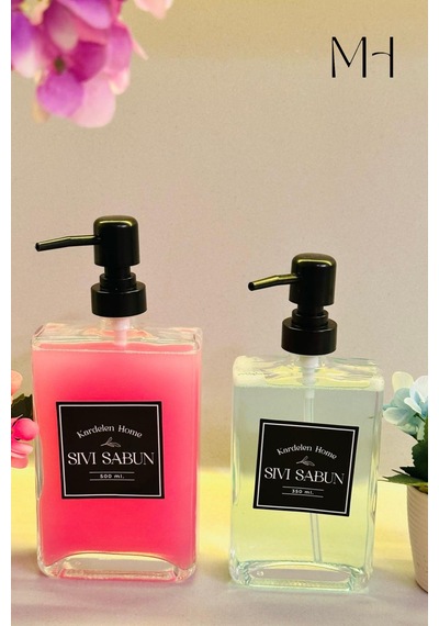 Makri Home 350 Ml+500 Ml İkili Modern Ve Şık Tasarım Cam Sıvı Sabunluk Seti Beyaz