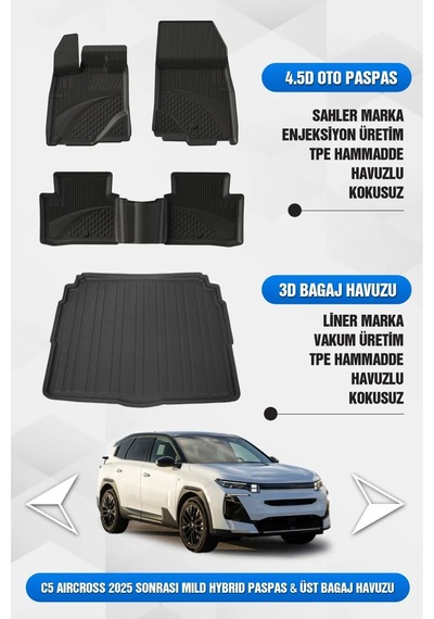 Citroen C5 Aircross Mild Hybrid 2025+ Uyumlu 4.5d Sahler Premium Havuzlu Paspas Ve Liner Marka Üst B