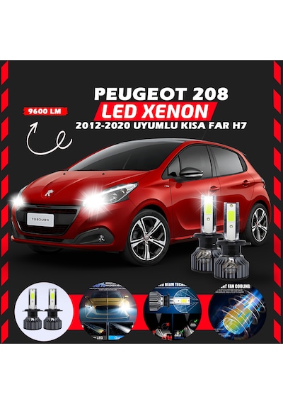 Peugeot 208 2012-2020 Kısa Far Uyumlu Şimşek Etkili Led Xenon Pro Series H7