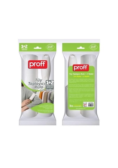 Proff 2+1 Yedek Rulolu Geniş Evcil Hayvan Yapışkanlı Rulo Tüy Toplayıcı 50 Yaprak - 16 Cm. - 1 Adet Beyaz