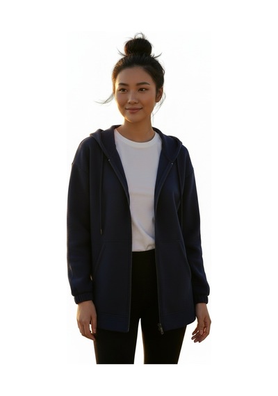 Lyvean Fermuarlı Üç İplik Penye Sweatshirt Lacivert