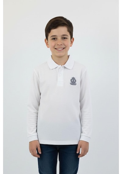 Polo Yaka Basic Erkek Çocuk Sweatshirt-91028 Beyaz