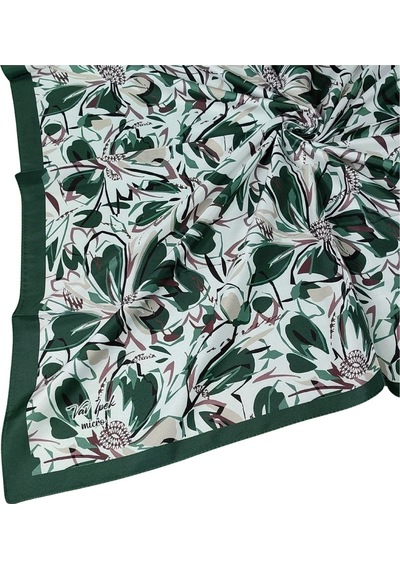 Mim Eşarp Vav İpek Kadın Micro Twill Sport Çiçek Desenli Eşarp Yeşil
