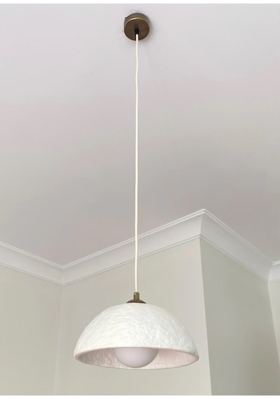 El Yapımı Kil Sarkıt Lamba - Wabi Sabi Dekoratif Led Avize - 25 Cm Beyaz