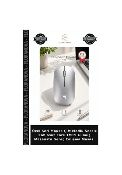 Özel Seri Mouse Çift Modlu Sessiz Kablosuz Fare Tm19 Gümüş Masaüstü Gereç Çalışma Masası