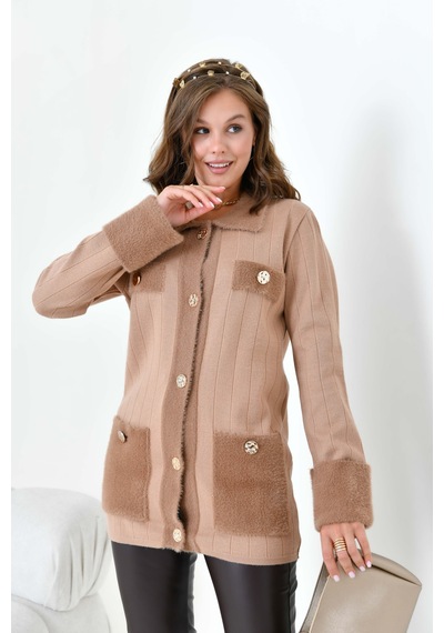 Ftz Women Kadın Pile Detaylı Hırka Camel 20714 Camel