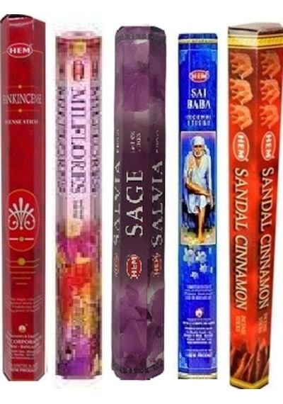 Hem Saı Baba - Sage - Mılflores - Frankıncense - Sandal Cınnamon Tütsü 5'li Set