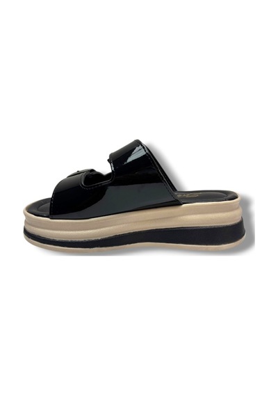 Zabina 9622-26 Rugan Çift Tokalı Ultra Soft Anatomik Kadın Terlik Siyah