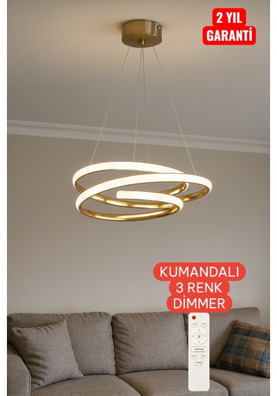 Ers Aydınlatma Okyanus Gold İle 3 Renk Kumaldalı Dımmer Özellıkleri Led Sarkıt Avize Altın