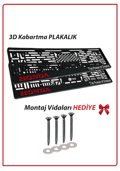 Honda Araç Logolu 2 Adet Kabartmalı Siyah Oto Plakalık