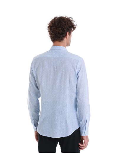 Hatemoğlu Mavi Comfort Fit Baskılı Slim Yaka Uzun Kollu Spor Gömlek 24d190000007 Mb0 Mavi