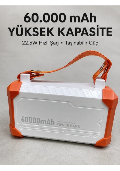 Kamp Ve Seyahat İçin 60000 Mah Powerbank 22.5w Hızlı Şarj Acil Durum Işıklı Taşıma Saplı 4 Entegre Kablolu