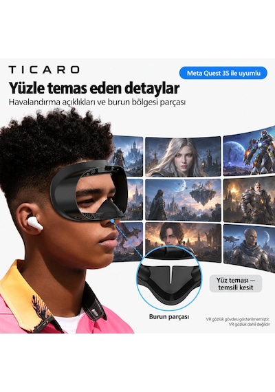 Tıcaro Meta Quest 3s İle Uyumlu Pu Yüz Pedi Ve Arayüz Çerçevesi, Siyah