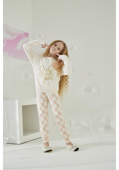Kız Çocuk Uzun Kol Krem Pijama Takımı C8t5n6o6 001