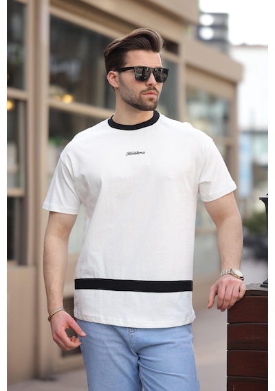 Madmext Ekru Baskılı %100 Pamuklu Erkek T-shirt E7135 Ekru