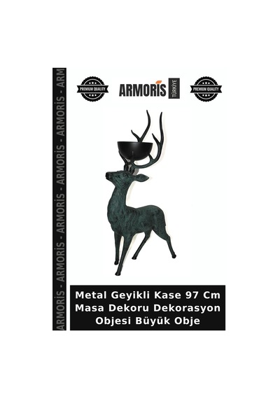 Metal Geyikli Kase 97 Cm Masa Dekoru Dekorasyon Objesi Büyük Obje