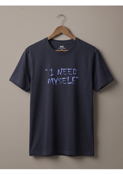 Maccali Erkek Lacivert I Need Myself Baskılı Bisiklet Yaka Tişört