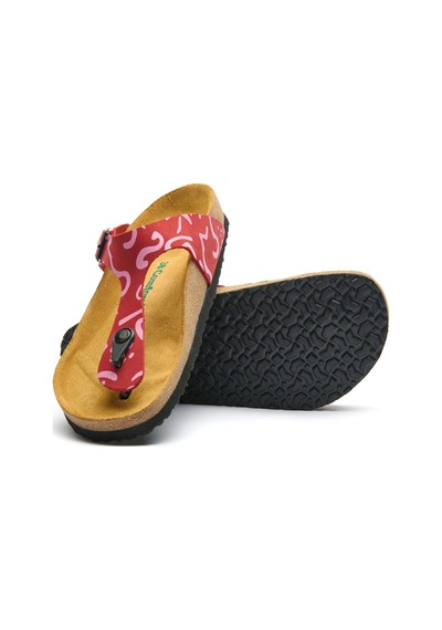 Comfortfusse Aliz-pr - Kadın Ortopedik Hakiki Deri Parmak Arası Terlik Kırmızı-pembe Nubuk Deri