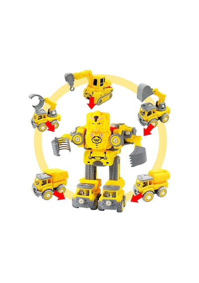 Sök Tak Birleşip Robot Olan 5 Adet Kırılmaz İş Makinesi Söktak Oyuncak