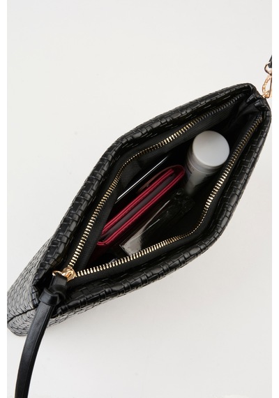 Vivaq Kadın Bellis Örgü Siyah Astarlı Suni Deri Bilek Askılı Portföy El Ve Clutch Çanta SİYAH