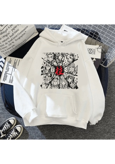 Demon Slayer Hahirama Beyaz Kapşonlu Sweatshirt 001