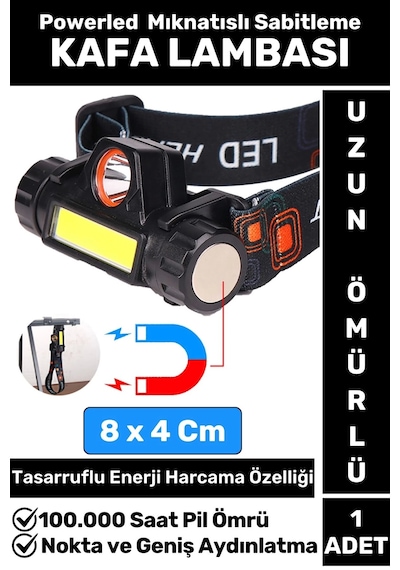 Profesyonel Kamp Avcı Balıkçı Deprem Güçlü Işık Mıknatıslı Sabitleme Şarjlı Powerled Kafa Lambası Çok Renkli