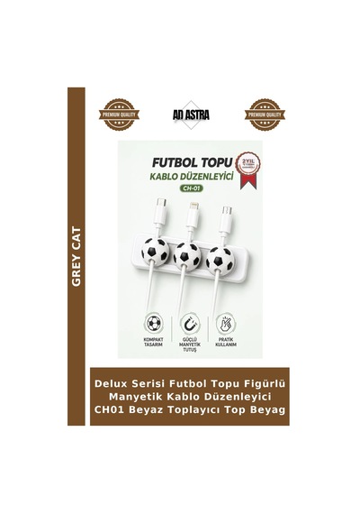 Delux Serisi Futbol Topu Figürlü Manyetik Kablo Düzenleyici Ch01 Beyaz Toplayıcı Top Beyag