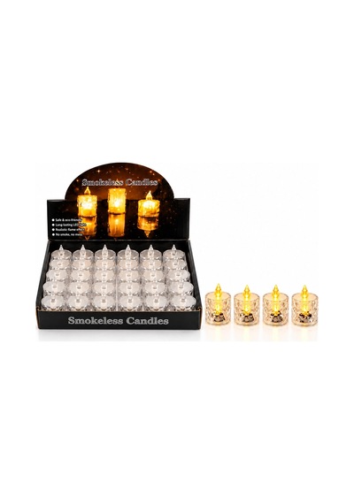 24 Adet Küçük Boy Pilli Kristal Mika Led Mum Çap : 3.8cm Yükseklik : 4.8cm İ10-017 5468 Renkli