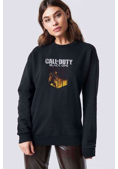 Call Of Duty Black Ops Baskılı Siyah Kadın Sweashirt (534634182)