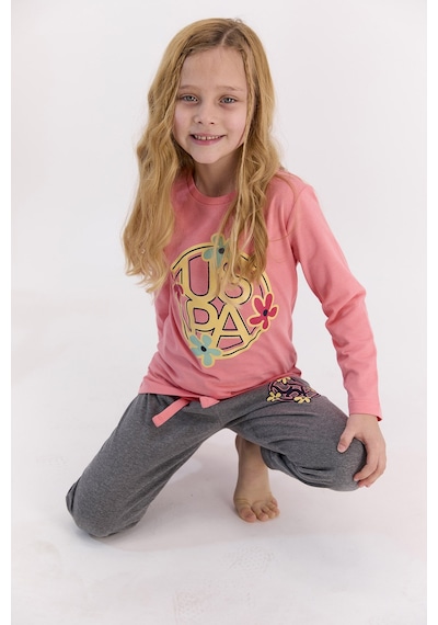 U S Polo Assn Coral Kız Çocuk Pijama Takımı Somon