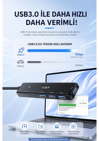 4 Port Usb 3.0 Hub Çoklayıcı, Type-c Güç Girişli 5gbps Veri Aktarım Destekli Usb Çoğaltıcı, Notebook Pc Klavye Mouse Usb Bellek Harici Disk Uyumlu Z418c