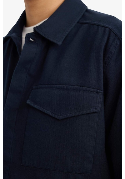 Defacto Boxy Fit Polo Yaka Twill Uzun Kollu Gömlek F7124ax25aunv64 Lacivert-nv64