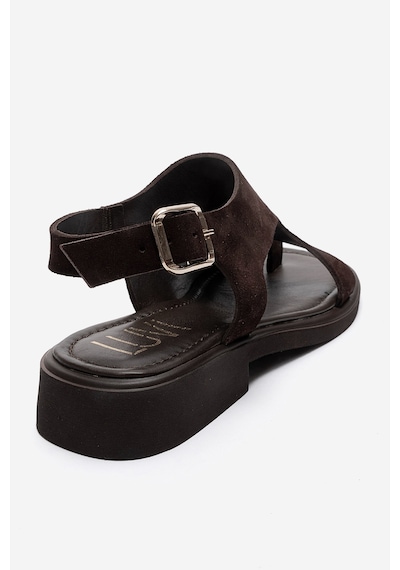 Luvishoes Burley Kahverengi Süet Hakiki Deri Parmak Arası Kadın Sandalet
