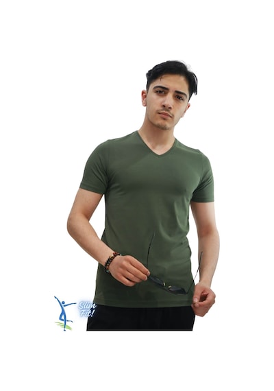 Sermoda Erkek Slim Fit V Yaka Tişört - Dar Kesim Basic Günlük T-shirt Haki