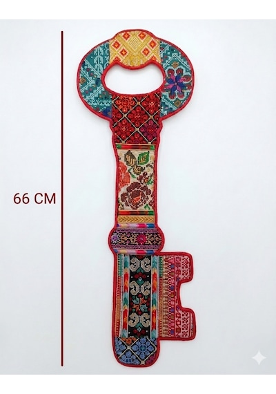 Askılı Filistin Geri Dönüş Anahtarı Üzrine Filistin Renkli Nakışlı Büyük Hacmi 66 Cm P00059