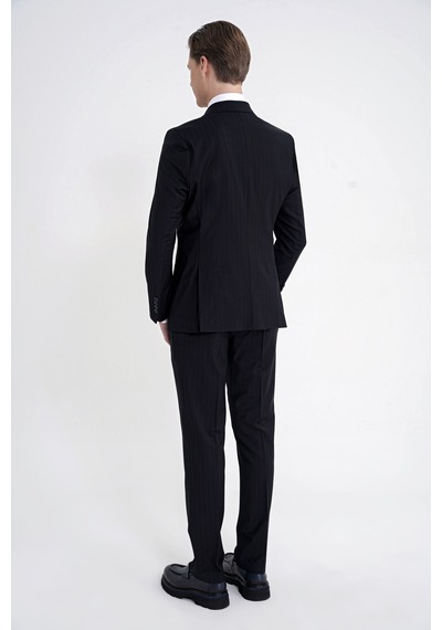 Efor Slim Fit Çift Yırtmaç %95 Pamuk Lacivert Çizgili Kruvaze Takım Elbise Tk 945