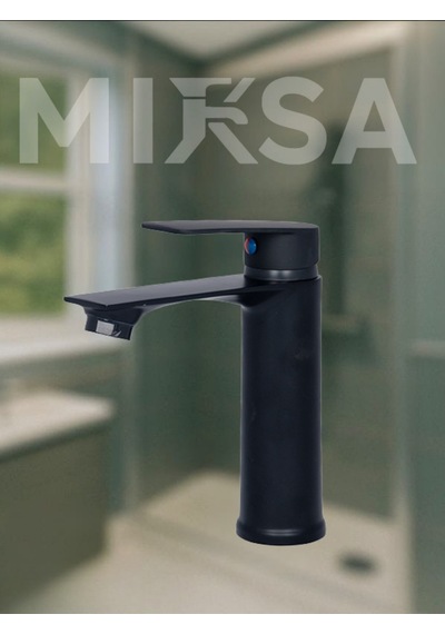 Siyah Sabit Gövde Lüx Banyo Lavabo Musluğu Bataryası