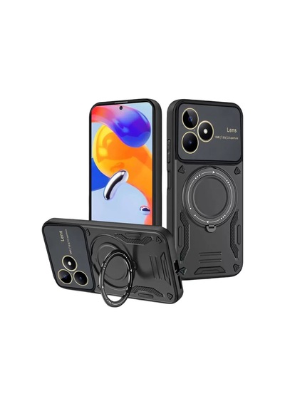 Newface Realme C53 Kılıf Joy Lens Standlı Kapak - Siyah