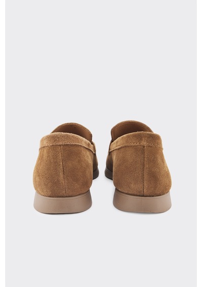 Derinet Hakiki Deri Püsküllü Kadın Loafer Taba Süet Taba Süet