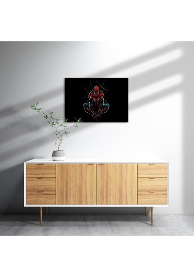 Cakasepetim Spider-man Ve Ağı Artwork Siyah Arka Plan Ahşap Mdf Tablo