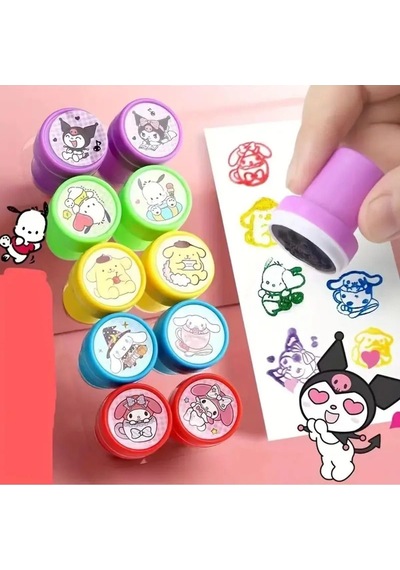Yeni Sanrio Kwaii Kuromi 10 Adet Damga Baskı Oyun Seti Kendinden Mürekkepli Mühür, Çok Renkli
